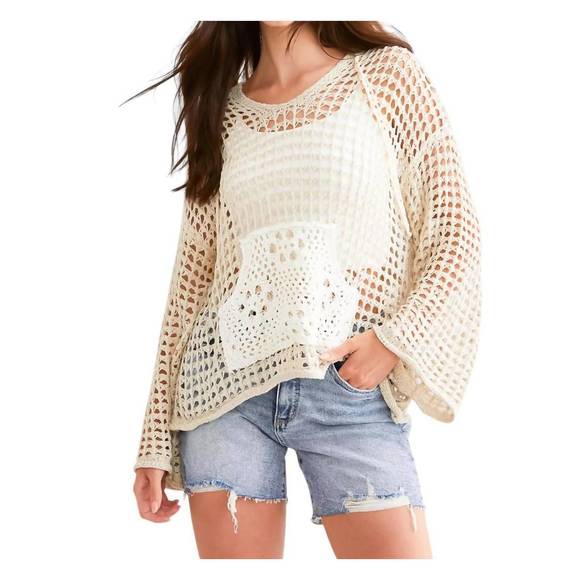 NEW POL open stitch hooded sweater in natural - Picture 1 of 4